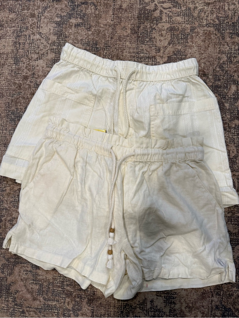 Hang Ten Cream Drawstring Linen-Blend Shorts